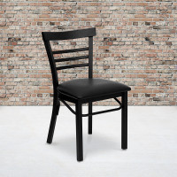 Flash Furniture Hercules Series Black Ladder Back Metal Restaurant Chair with Black Vinyl Seat XU-DG6Q6B1LAD-BLKV-GG